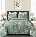 DJY Sage Green Quilt Set Twin Size Branch Botanical Pattern