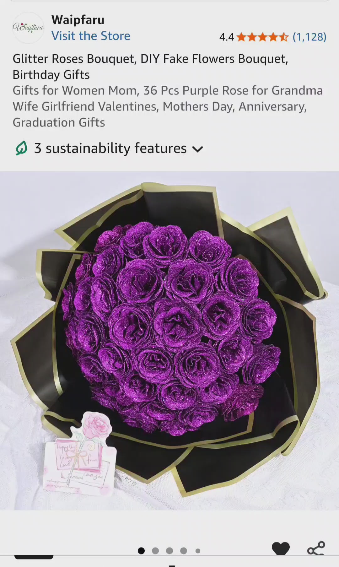 Waipfaru Glitter Roses Bouquet, DIY Fake Flowers Bouquet