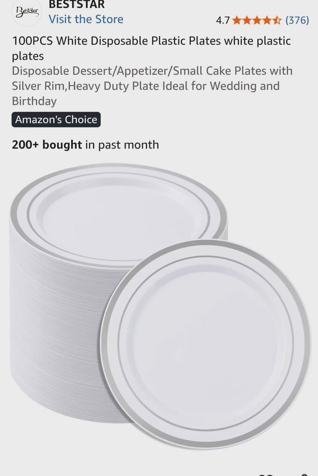 BESTSTAR White Disposable Plastic Plates with Silver Rim