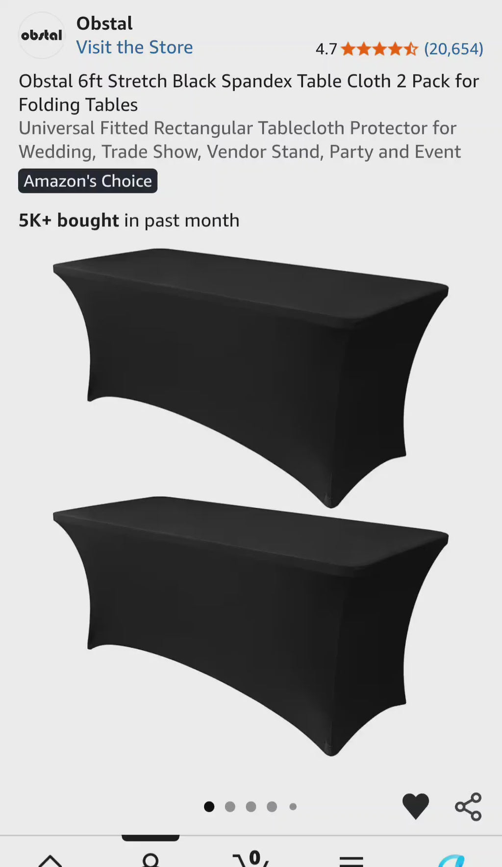 Obstal 6ft Stretch Black Spandex Table Cloth for Standard Folding Tables - 2 Pack Universal*