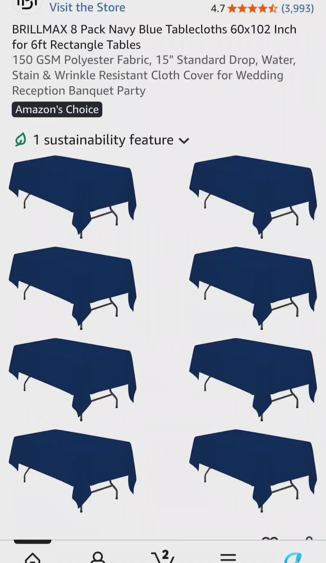 BRILLMAX 8 Pack Navy Blue Tablecloths 60x102 Inch