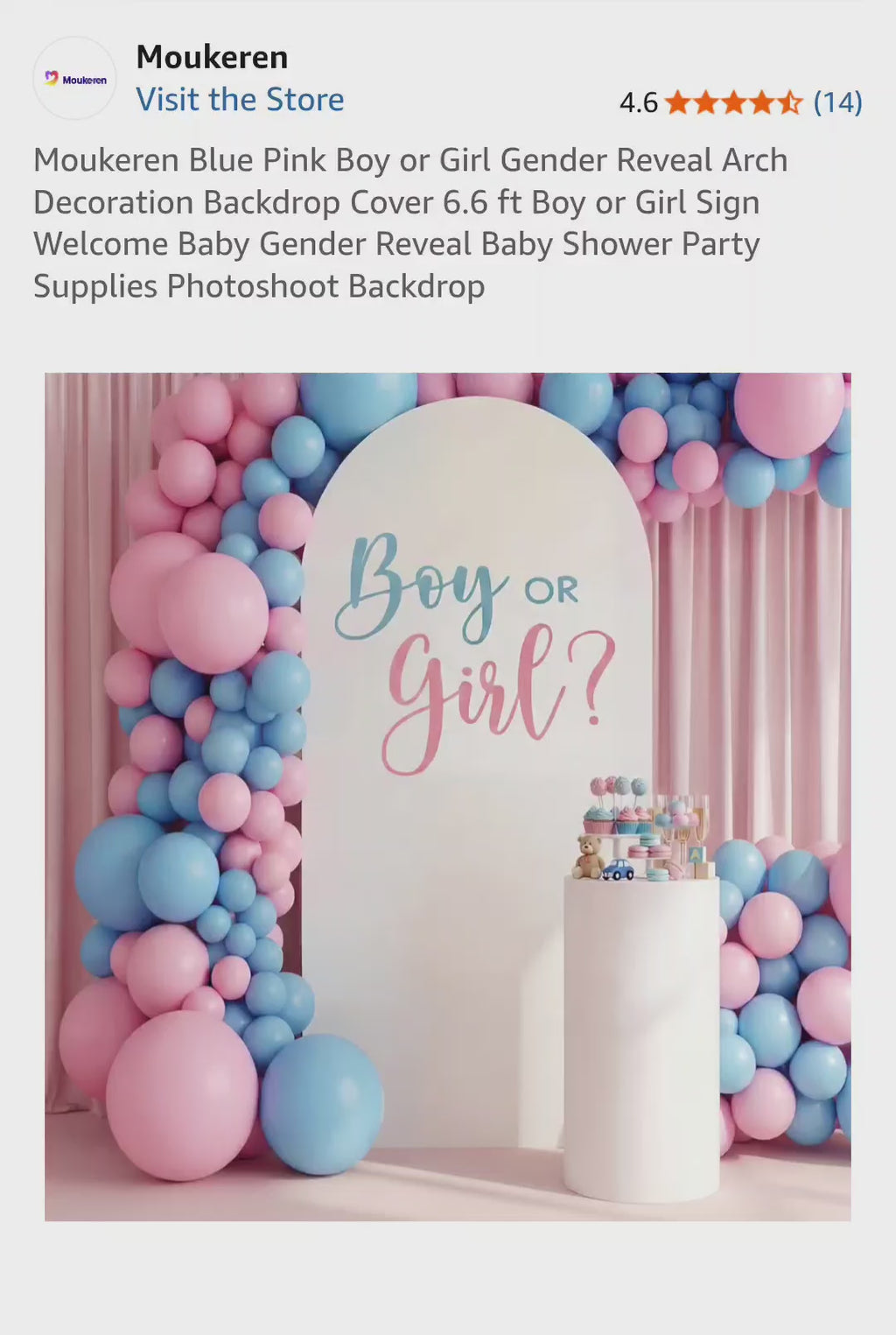 Moukeren Blue Pink Boy or Girl Gender Reveal Arch Decoration Backdrop Cover 6.6 ft Boy or Girl