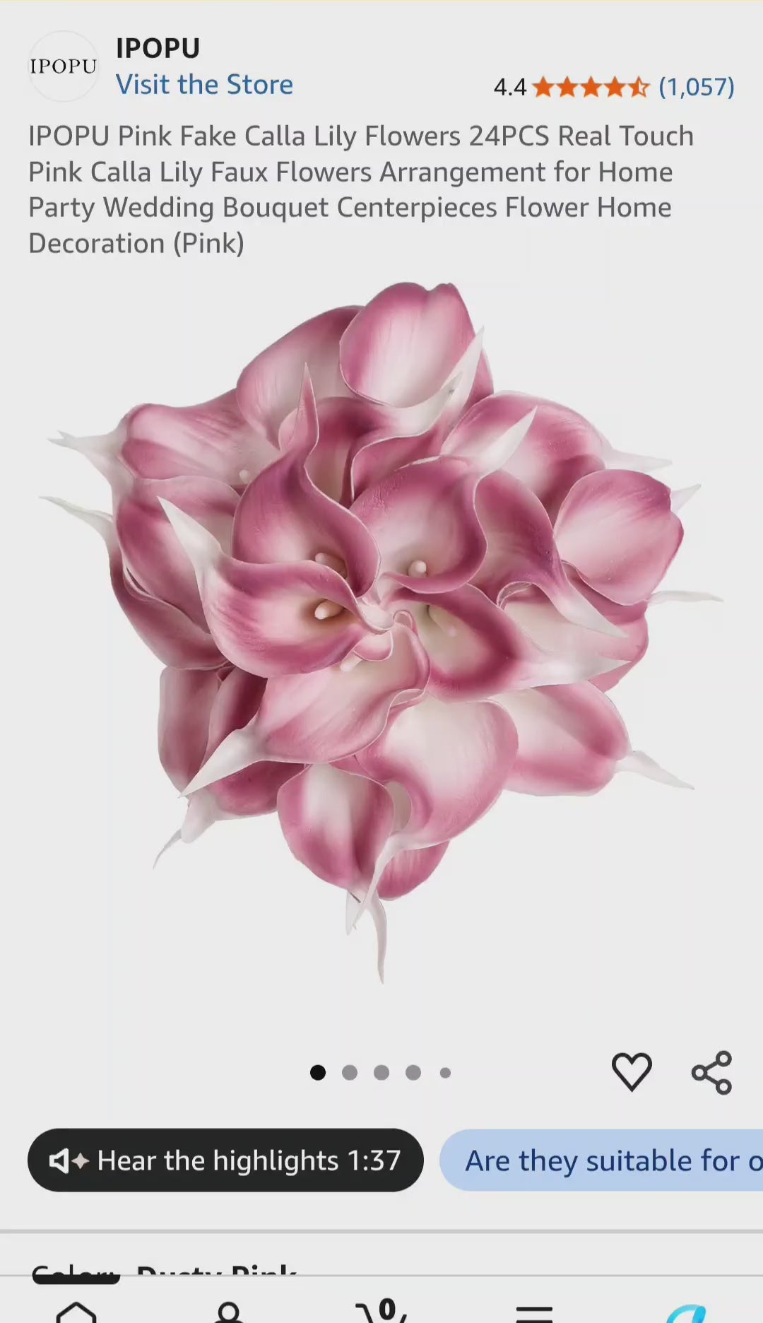 Pink Fake Calla Lily Flowers 24PCS Real Touch Pink Calla Lily Faux Flowers Arrangement for Home*