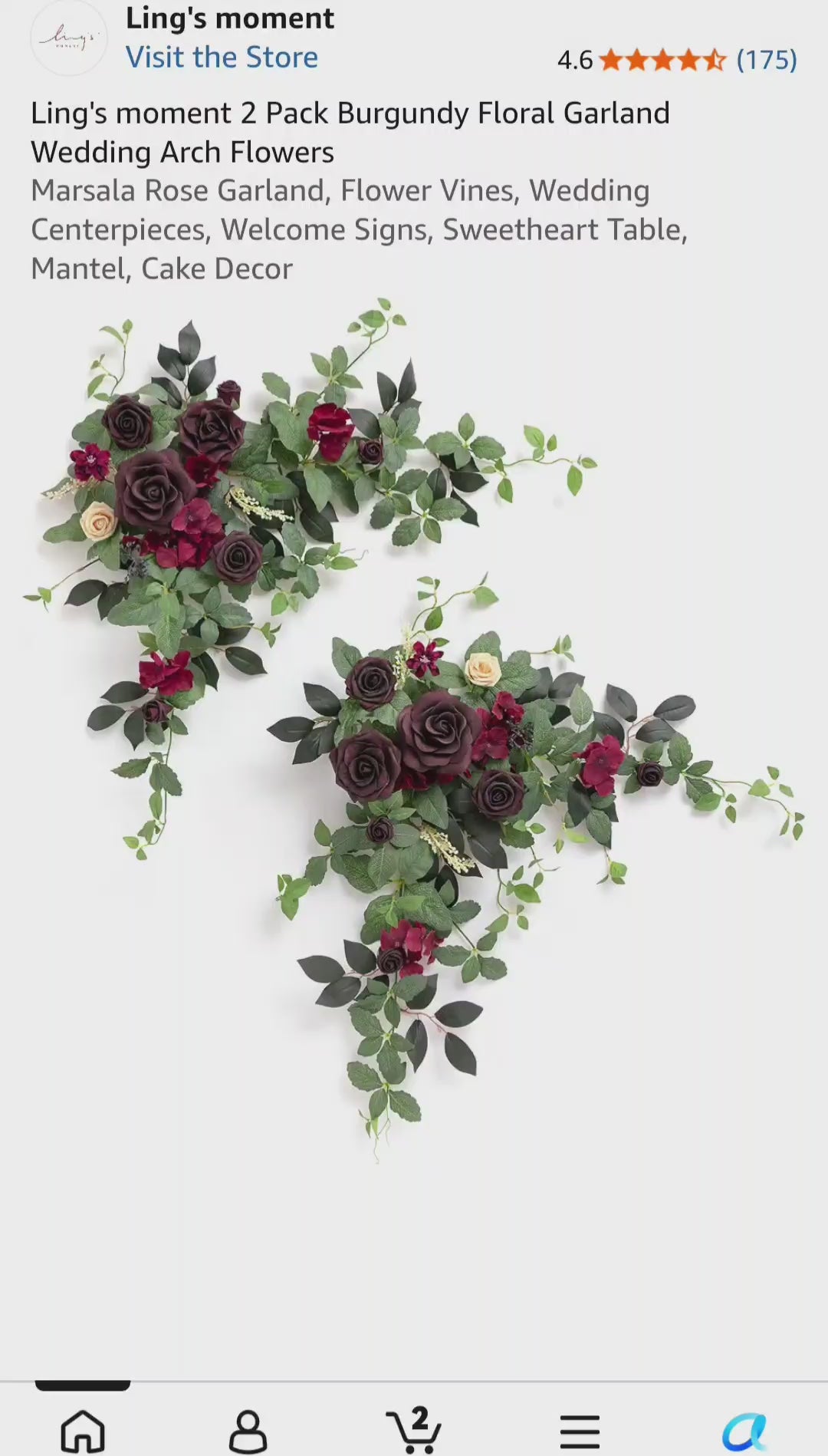 Ling's moment 2PCS Burgundy Artificial Floral Swags Wedding Arch Flowers Table Centerpieces *