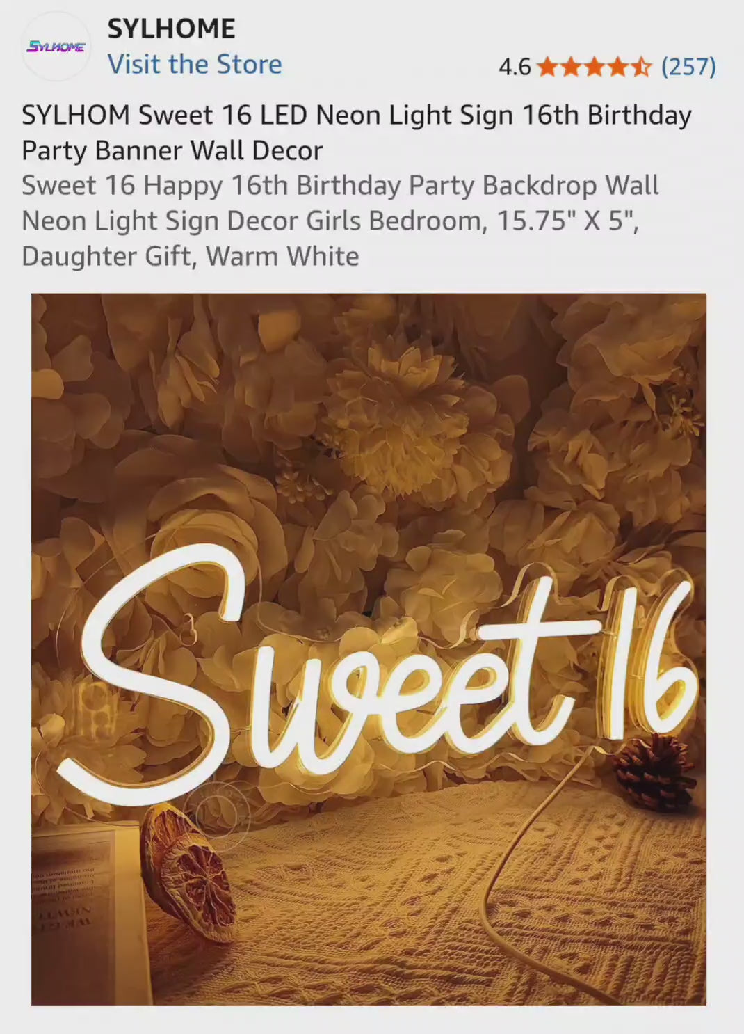 SYLHOME Sweet 16 LED Neon Sign