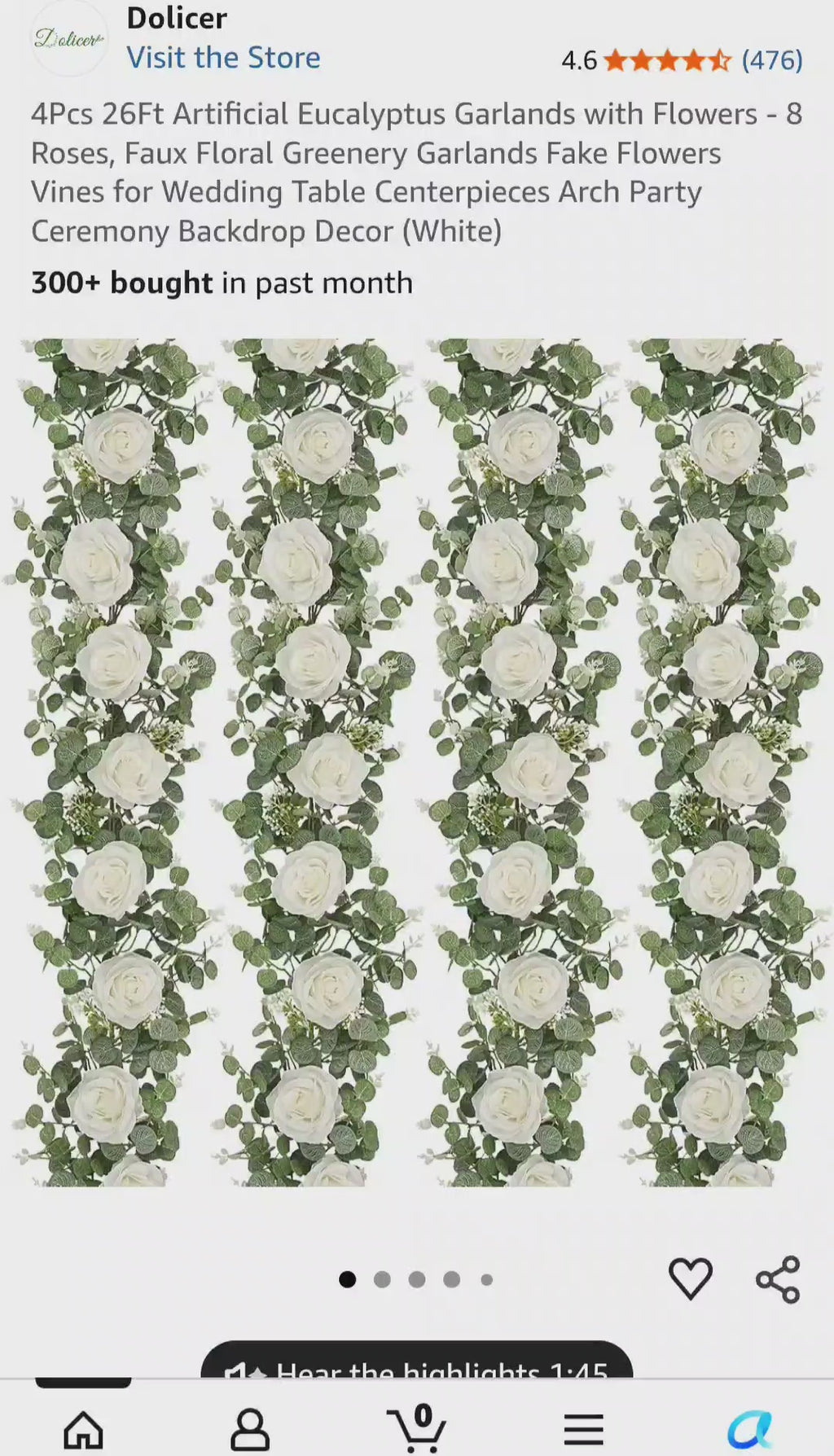 Dolicer 4Pcs 26Ft Artificial Eucalyptus Garlands with Flowers - 8 Roses, Faux Floral Greenery *