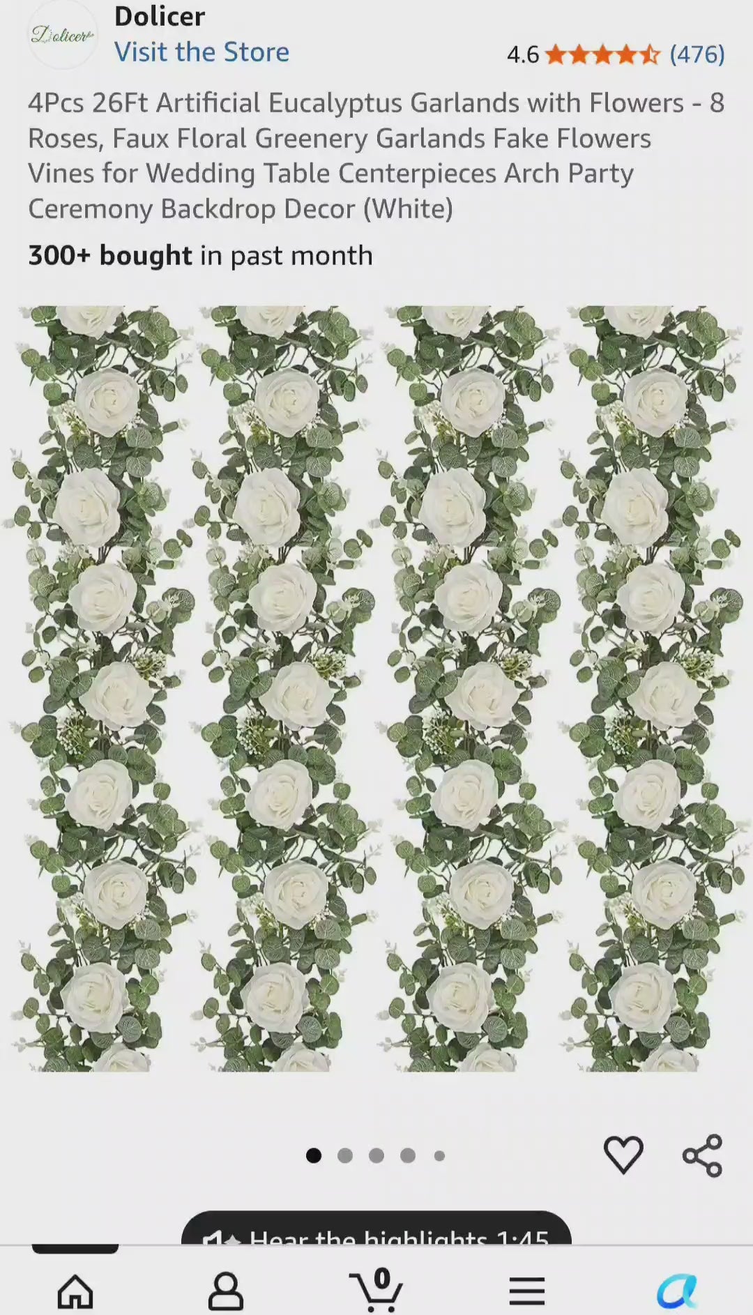 Dolicer 4Pcs 26Ft Artificial Eucalyptus Garlands with Flowers - 8 Roses, Faux Floral Greenery *