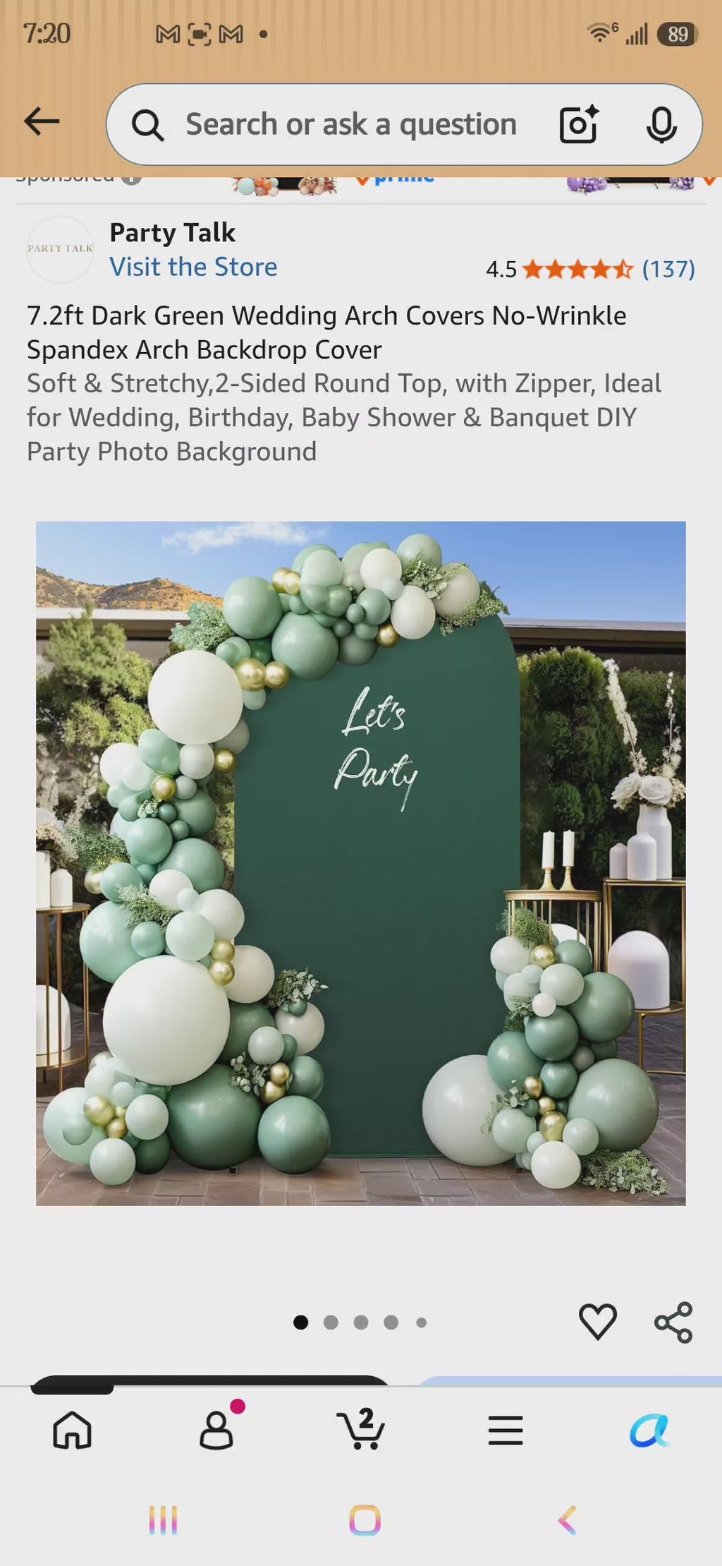 Party Talk 7.2ft Dark Green Arch Backdrop Cover