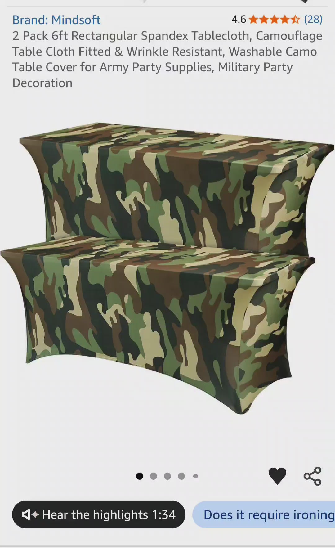 Mindsoft 2 Pack 6ft Rectangular Spandex Tablecloth, Camouflage Table Cloth