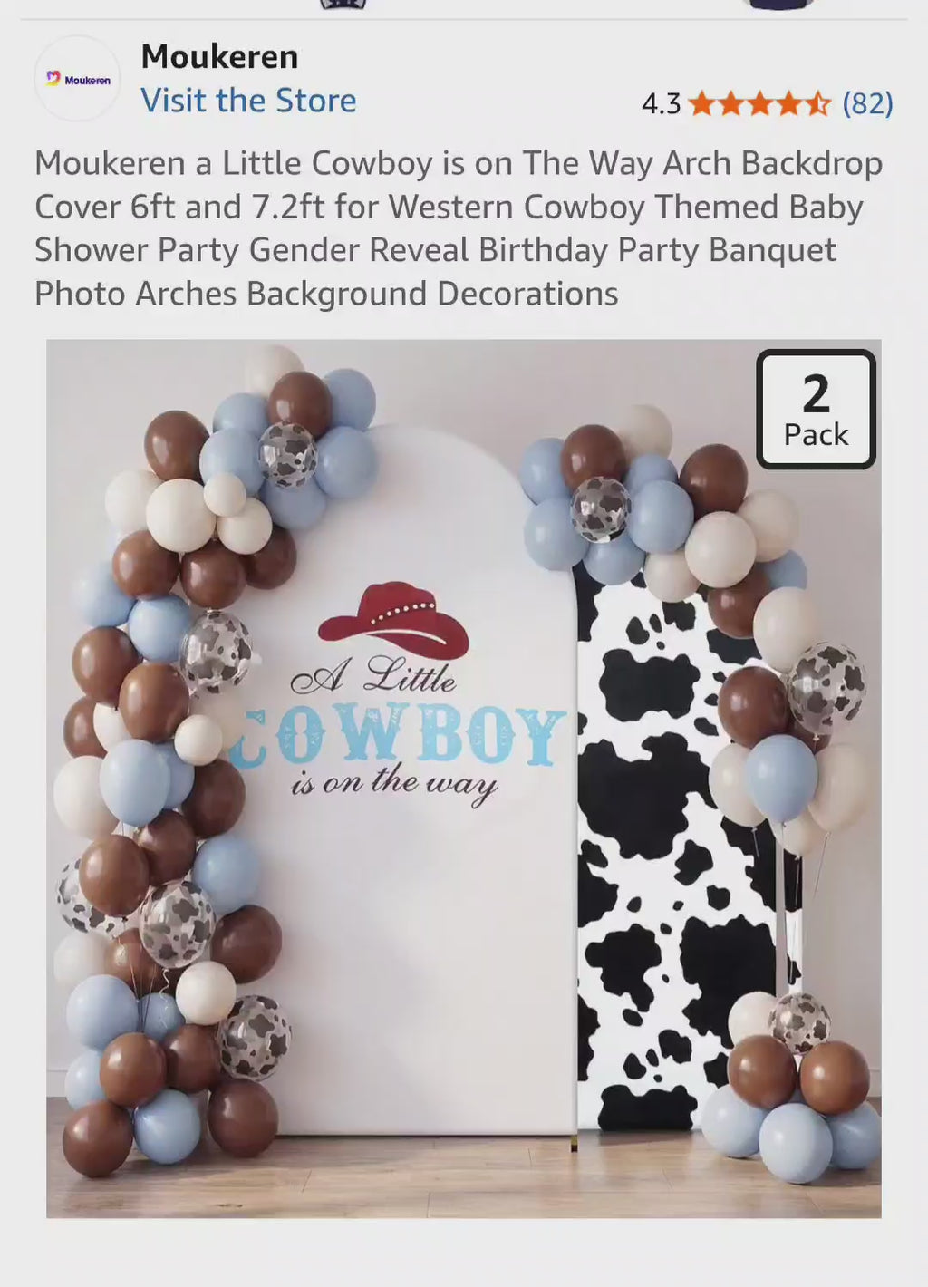 Moukeren Cowboy Baby Shower Arch Backdrop Cover, 6ft & 7.2ft