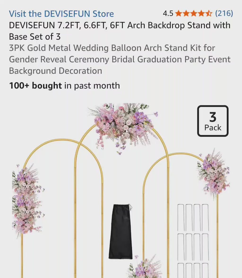 DEVISEFUN Arch Backdrop Stand Set of 3 (Gold)