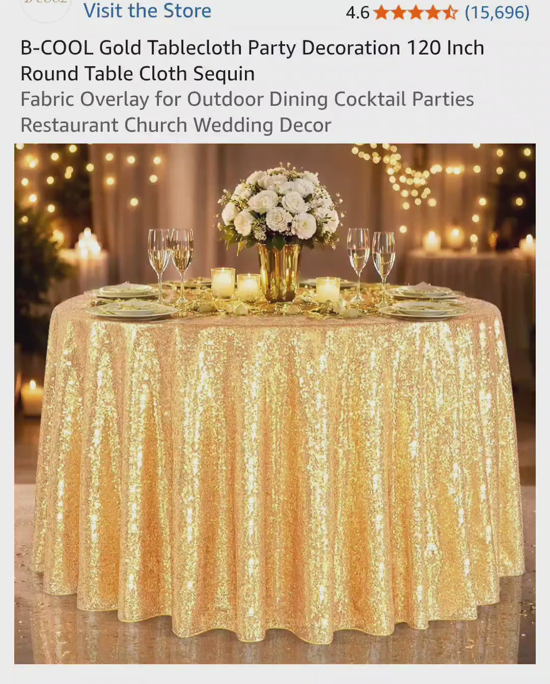 B-COOL Gold Sequin Tablecloth 120" Round