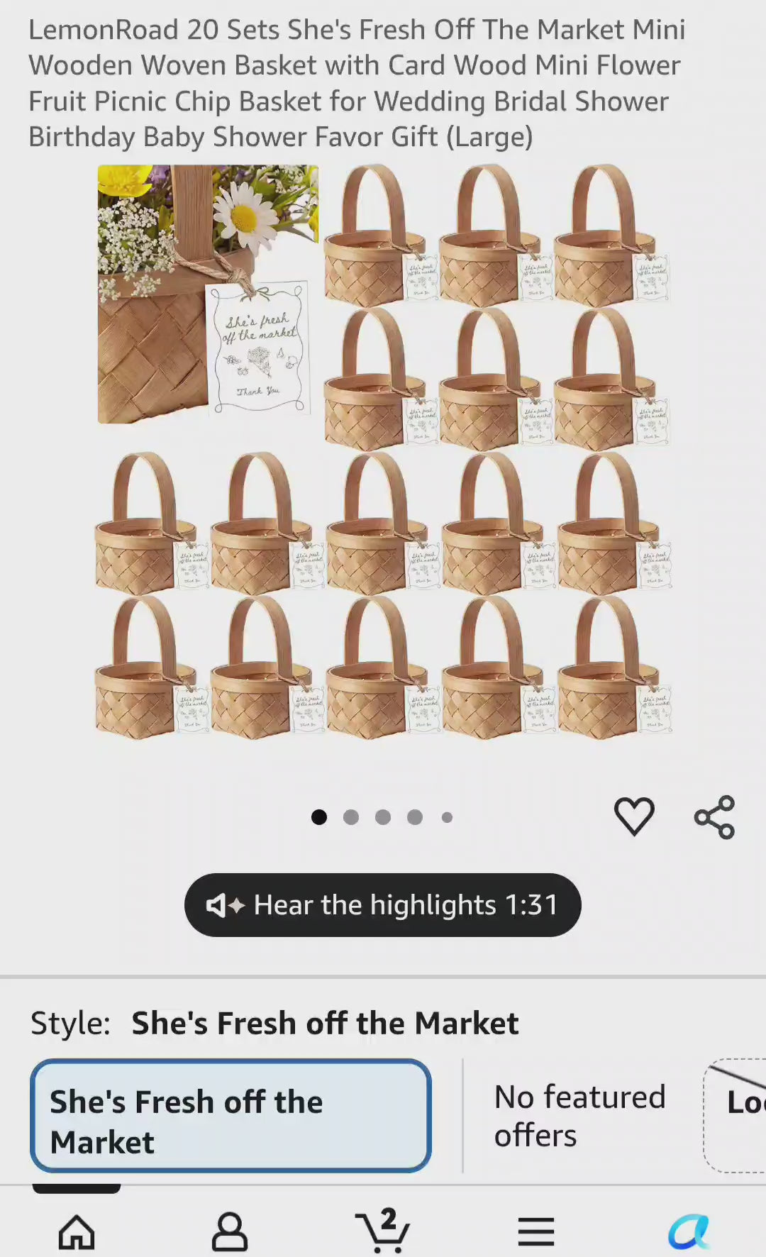LemonRoad 20 Sets She's Fresh Off The Market Mini Wooden Woven Basket with Card Wood Mini Flower *