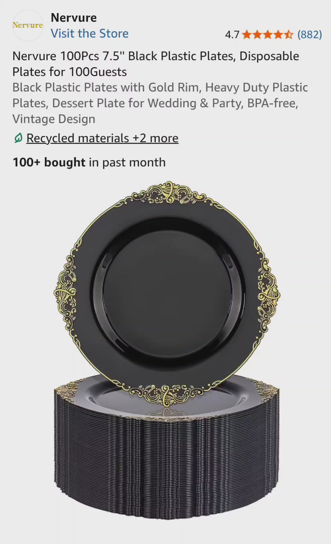 Nervure 100Pcs 7.5'' Black Plastic Plates