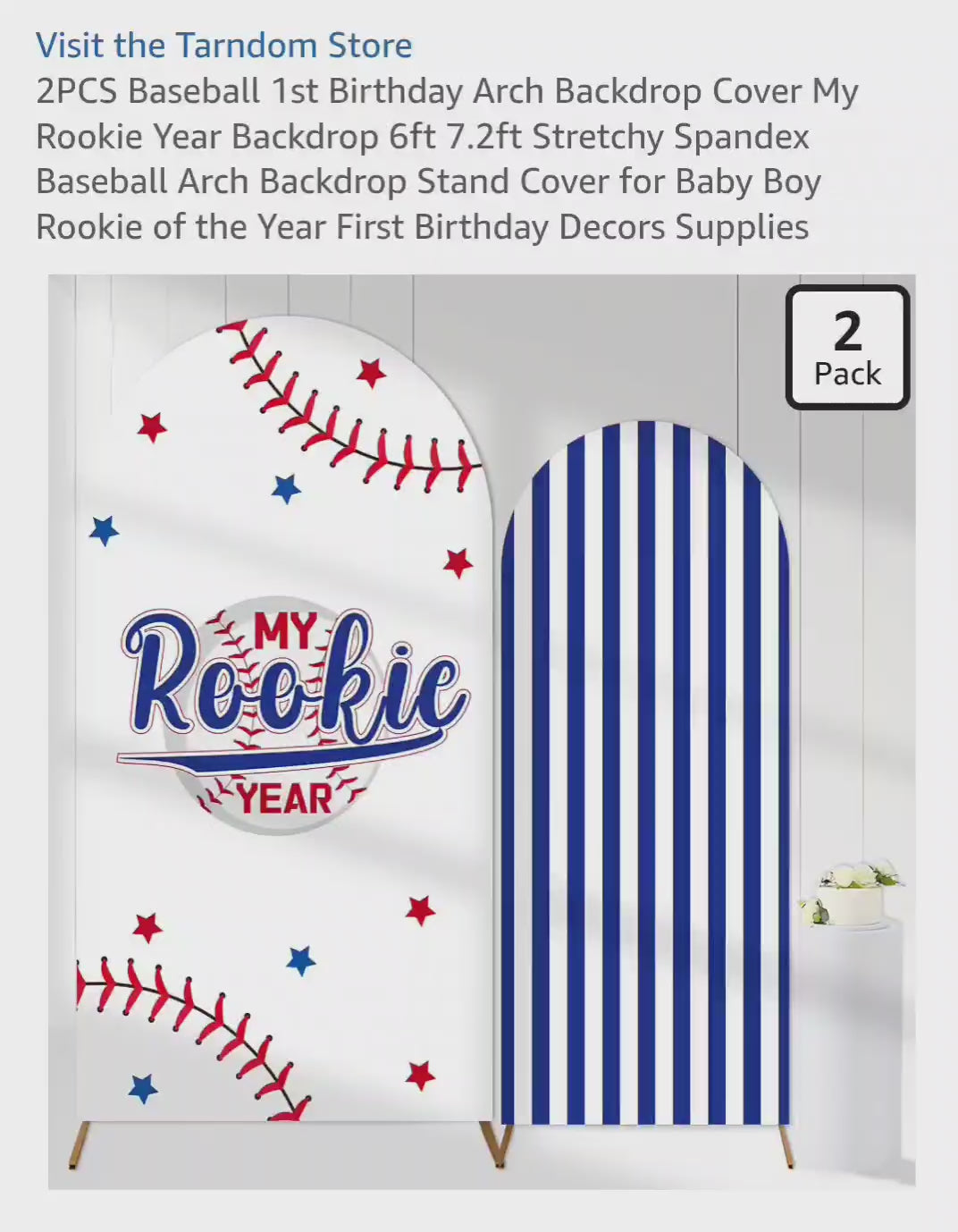 Tarndom Baseball 1st Birthday Arch Backdrop Cover