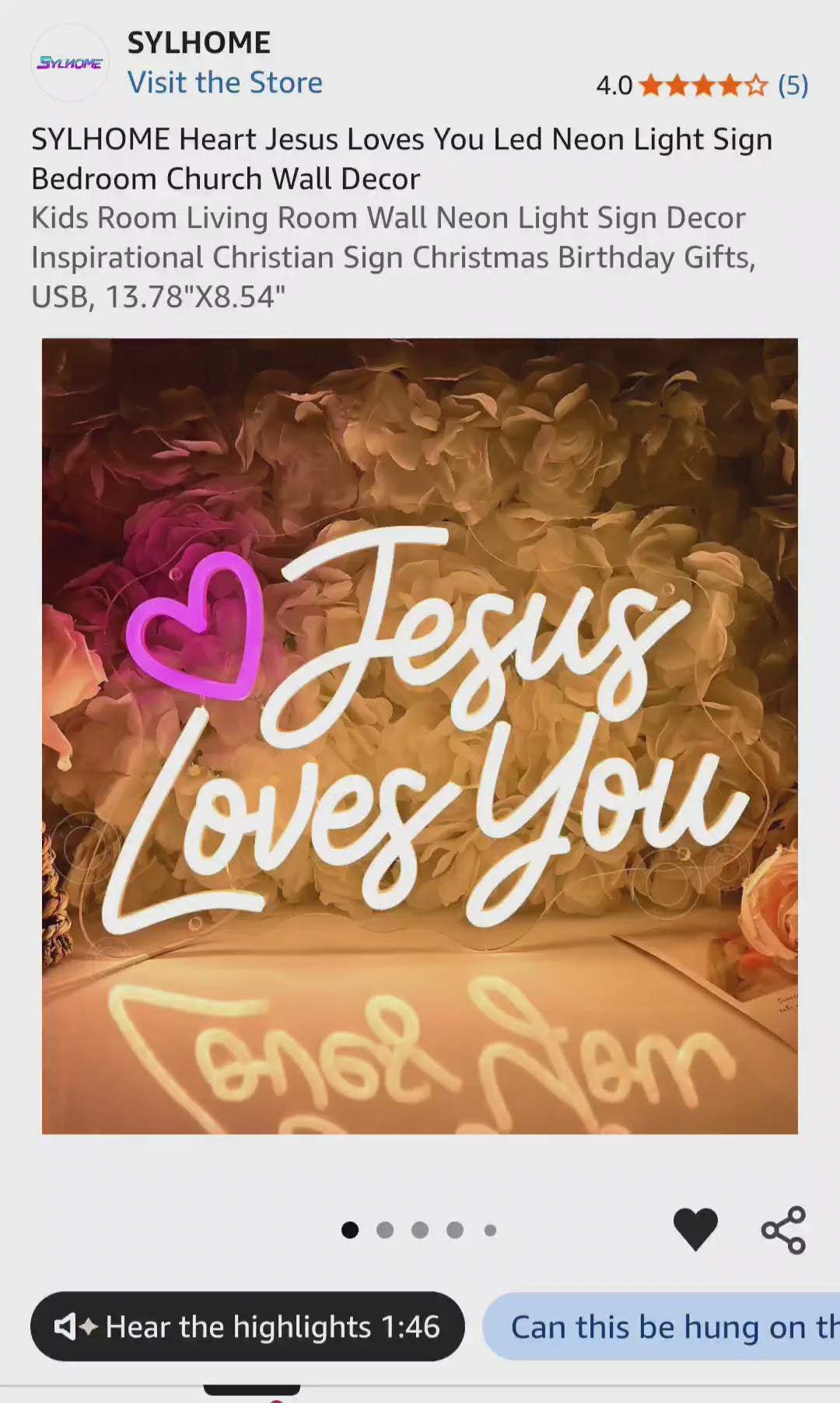 SYLHOME Heart Jesus Loves You Led Neon Light Sign