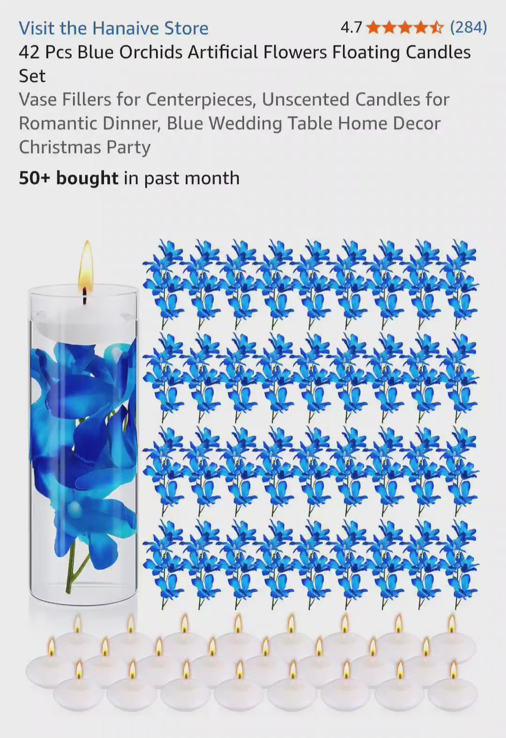 Hanaive 42 Pcs Artificial Flowers and Floating Candles Set