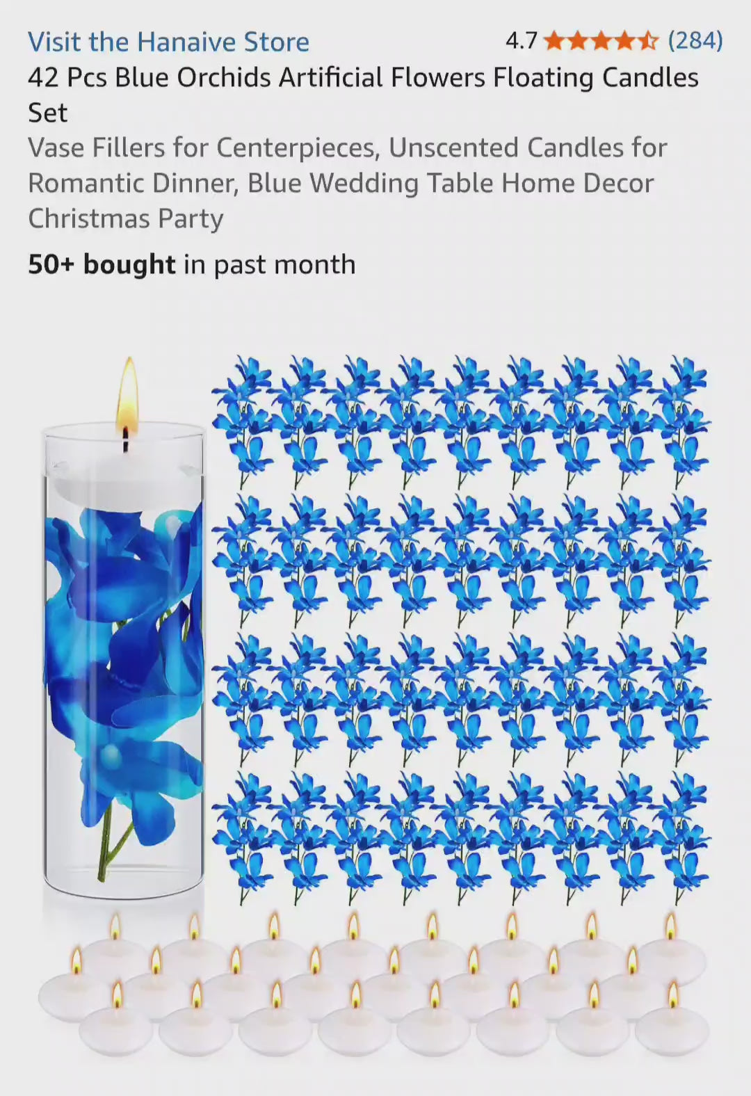 Hanaive 42 Pcs Artificial Flowers and Floating Candles Set