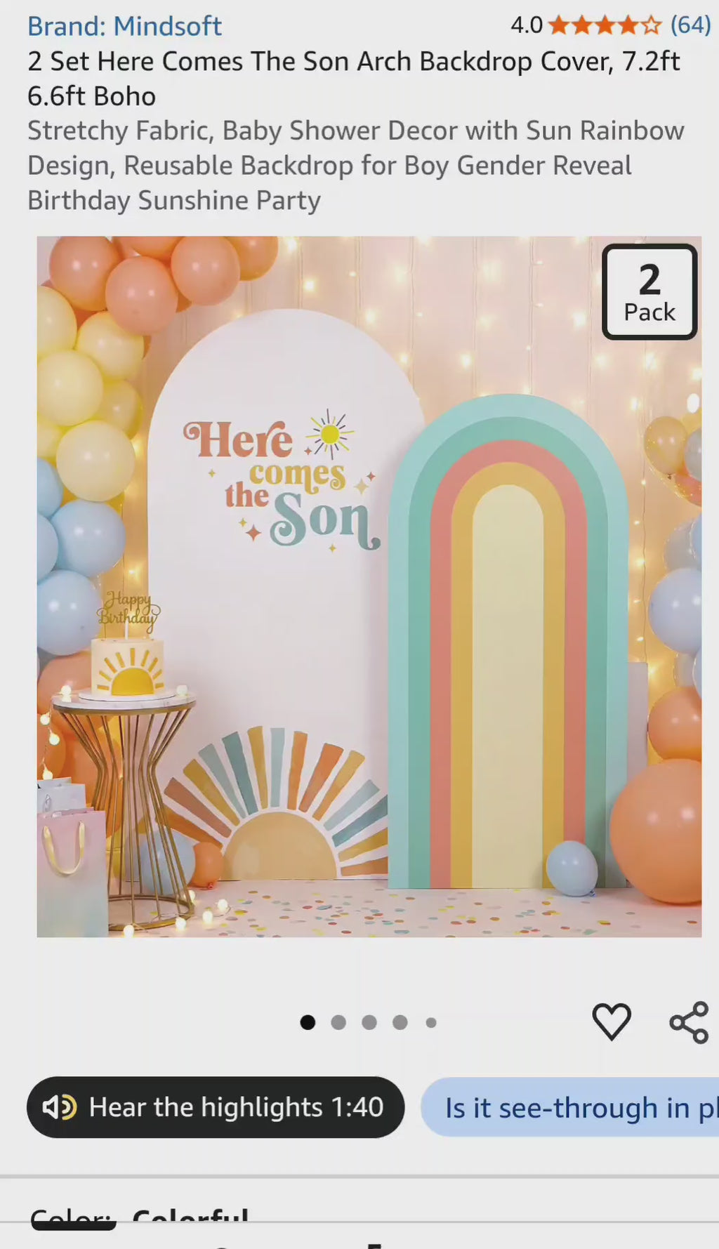 Mindsoft Arch Backdrop Cover Set, Boho Sun Rainbow Design