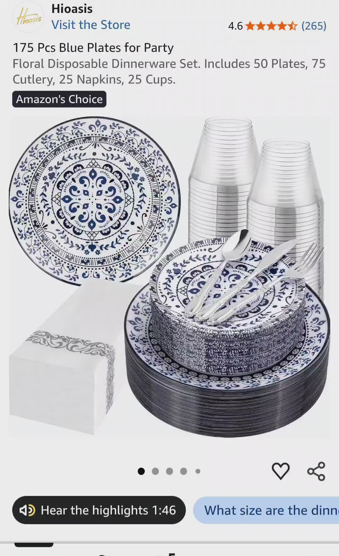 Hioasis 175 Pcs Blue Plates Set