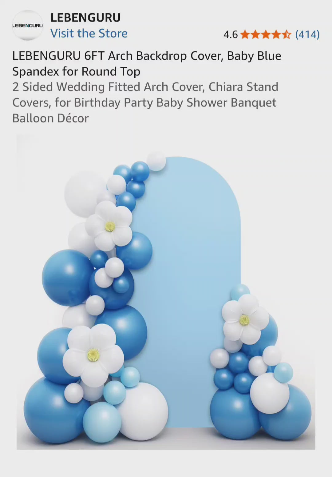LEBENGURU 6FT Arch Backdrop Cover, Baby Blue Spandex for Round Top