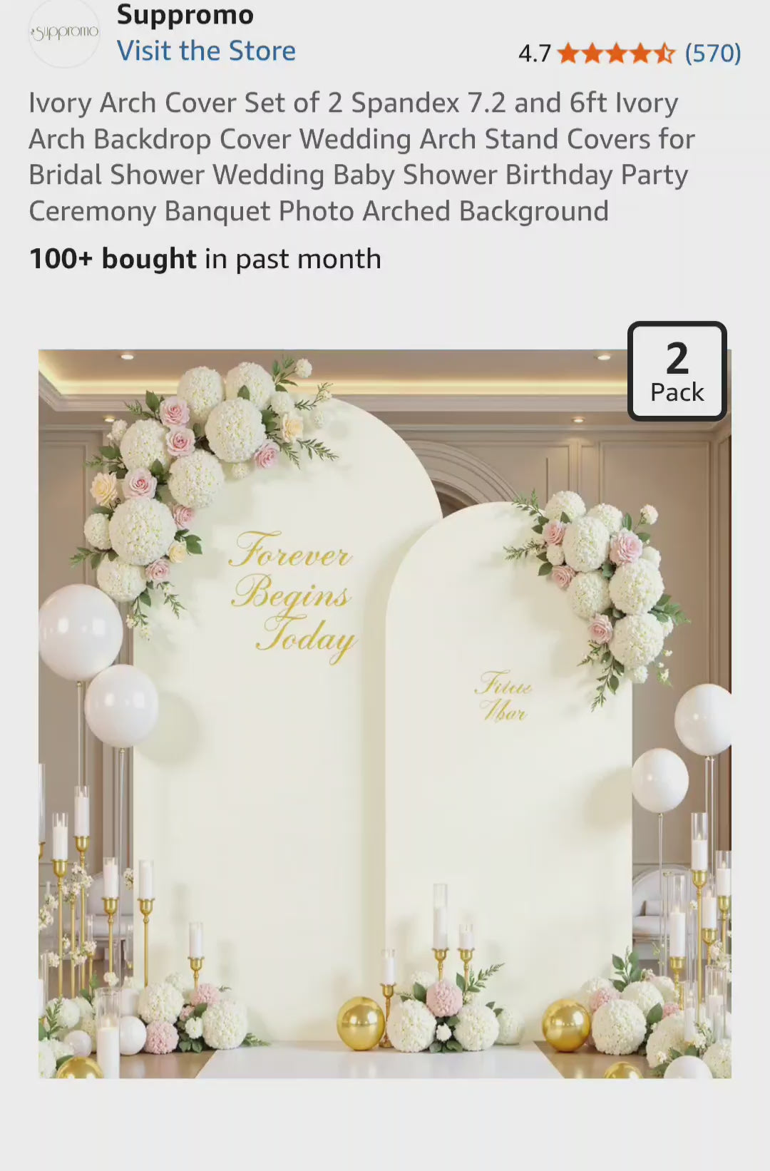 Ivory Arch Cover Set of 2 Spandex 7.2 and 6ft Ivory Arch Backdrop Cover Wedding Arch Stand Covers