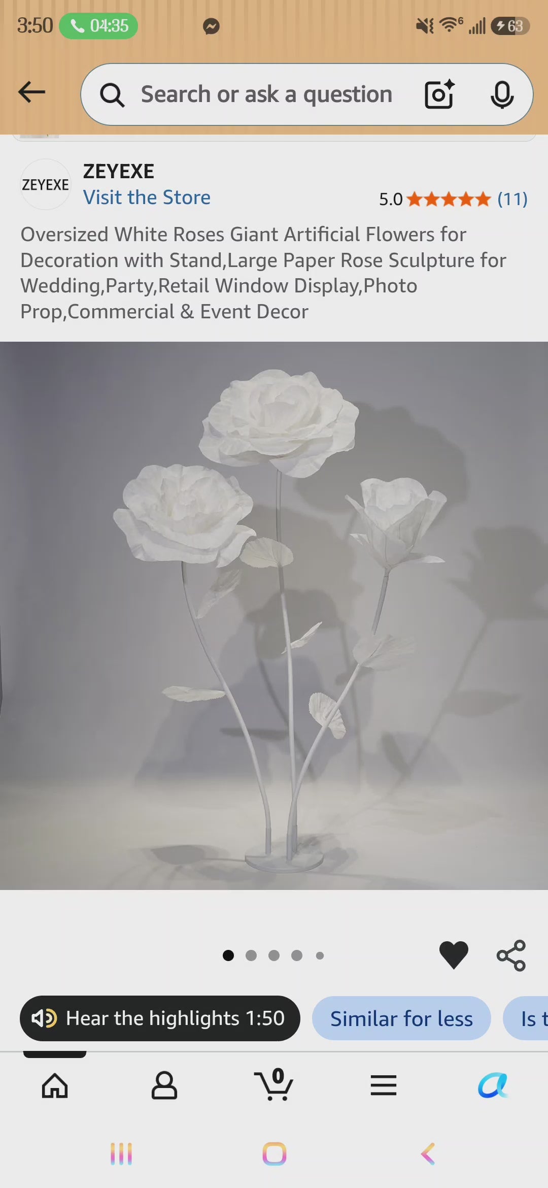 ZEYEXE Oversized White Roses Giant Artificial Flowers for Decoration with Stand