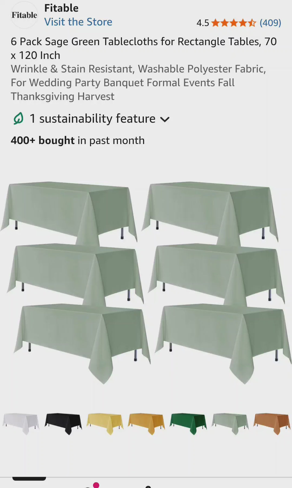 6 Pack Sage Green Tablecloths