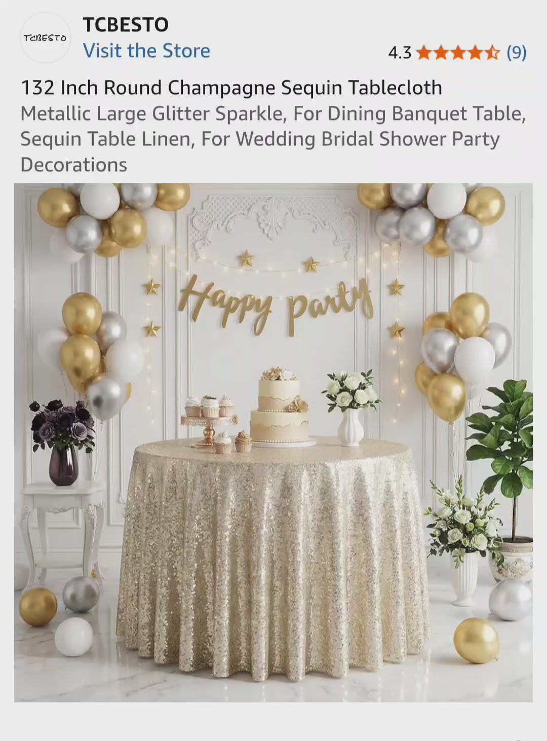 TCBESTO 132" Round Sequin Tablecloth