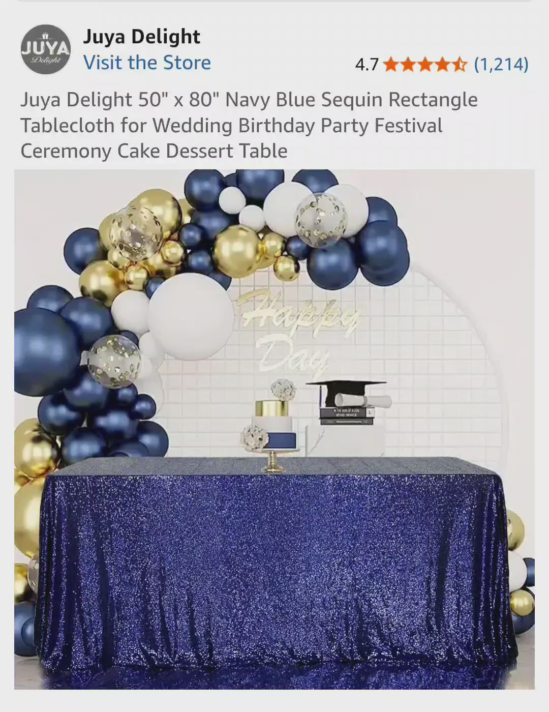Juya Delight Sequin Rectangle Tablecloth 50" x 80" Navy Blue