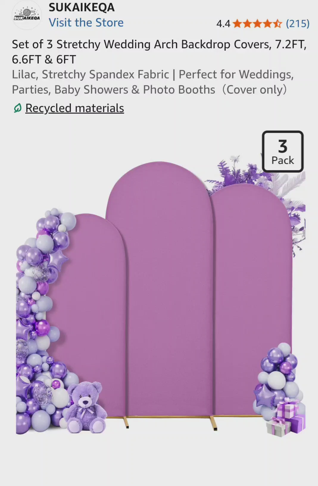 Set of 3 Wedding Arch Cover Stretchy Spandex Fabric Backdrop for Arch Stand