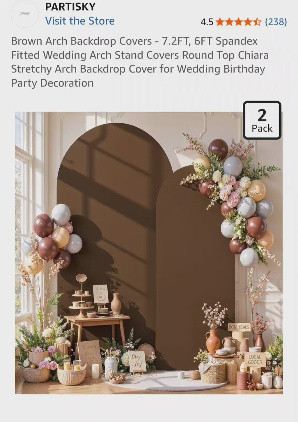 Brown Arch Backdrop Covers - 7.2FT, 6FT Spandex Fitted Wedding Arch Stand Covers Round Top Chiara Stretchy Arch Backdrop Cover