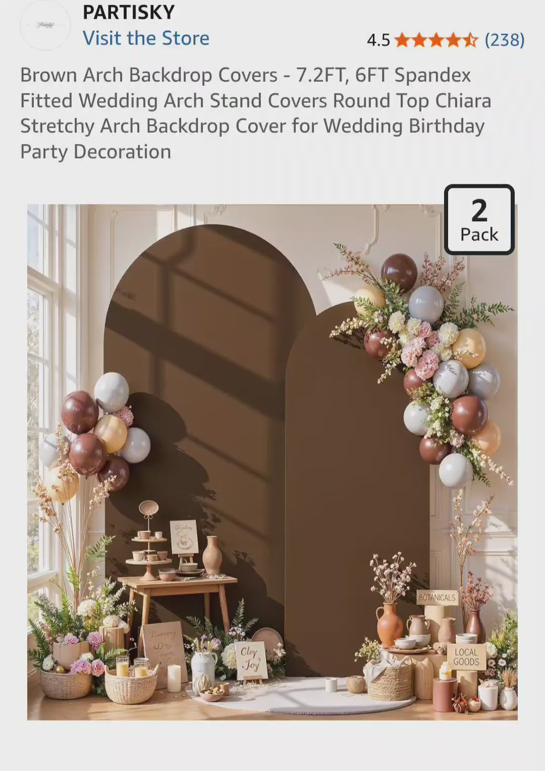 Brown Arch Backdrop Covers - 7.2FT, 6FT Spandex Fitted Wedding Arch Stand Covers Round Top Chiara Stretchy Arch Backdrop Cover