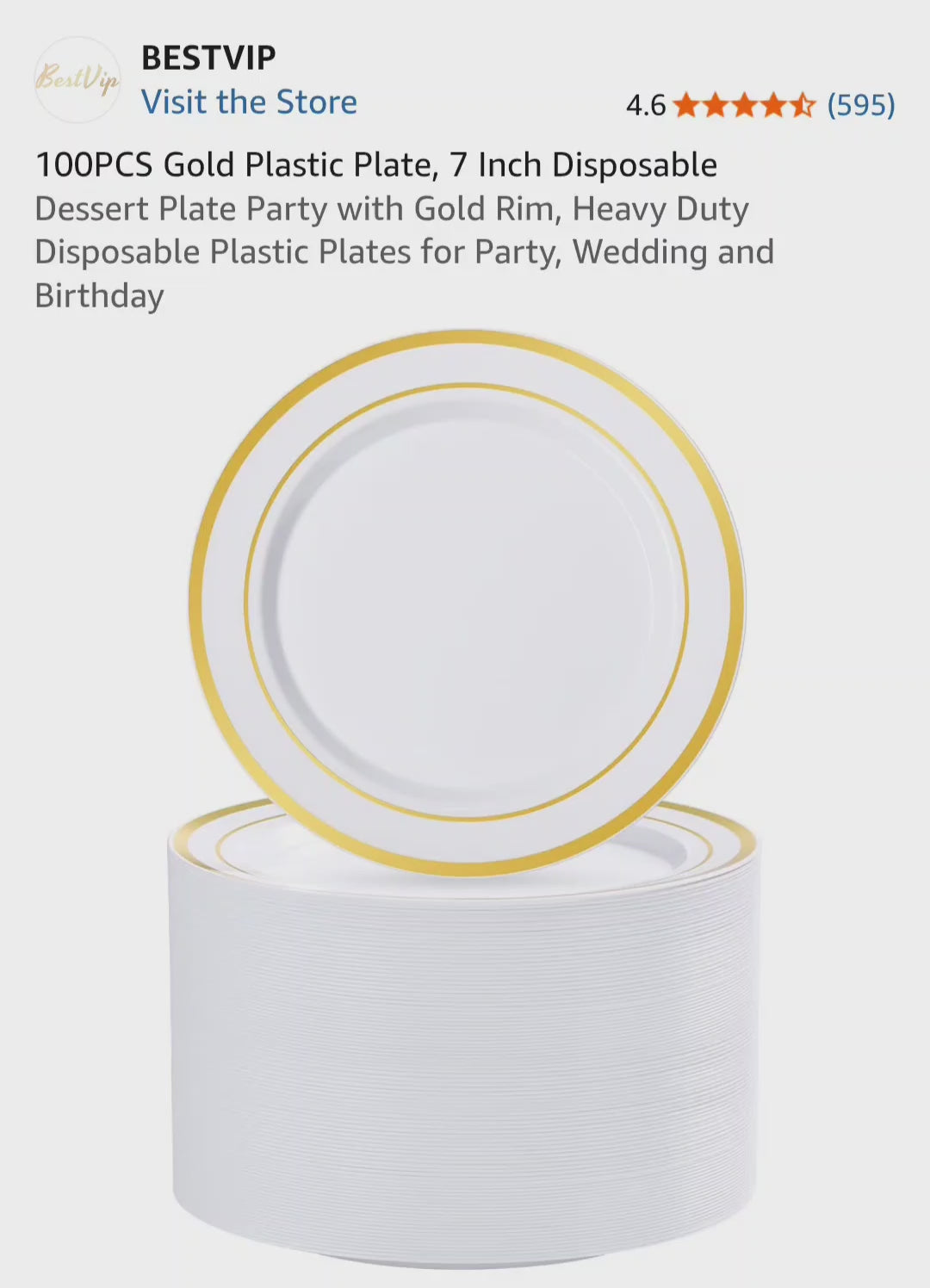 BESTVIP 100PCS Gold Plastic Plates, 7 Inch Disposable