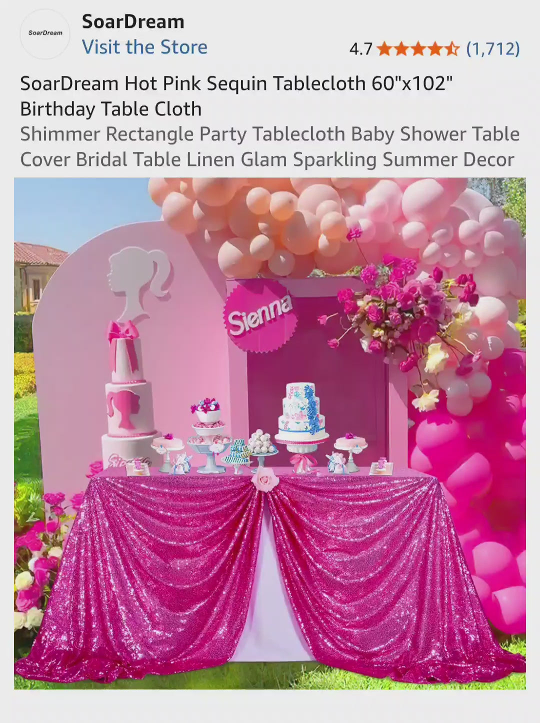SoarDream Hot Pink Sequin Tablecloth 60"x102"