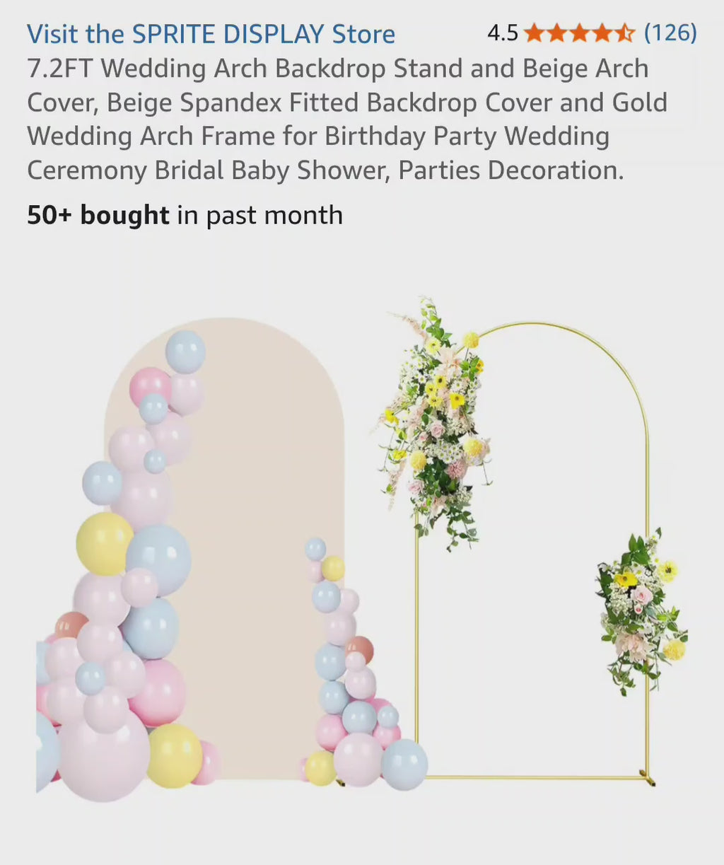 7.2FT Wedding Arch Backdrop Stand and Beige Arch Cover, Beige Spandex Fitted Backdrop Cover