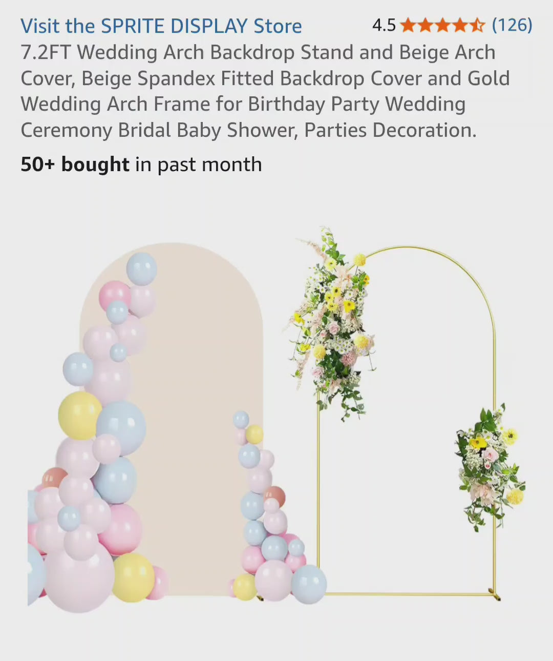 7.2FT Wedding Arch Backdrop Stand and Beige Arch Cover, Beige Spandex Fitted Backdrop Cover