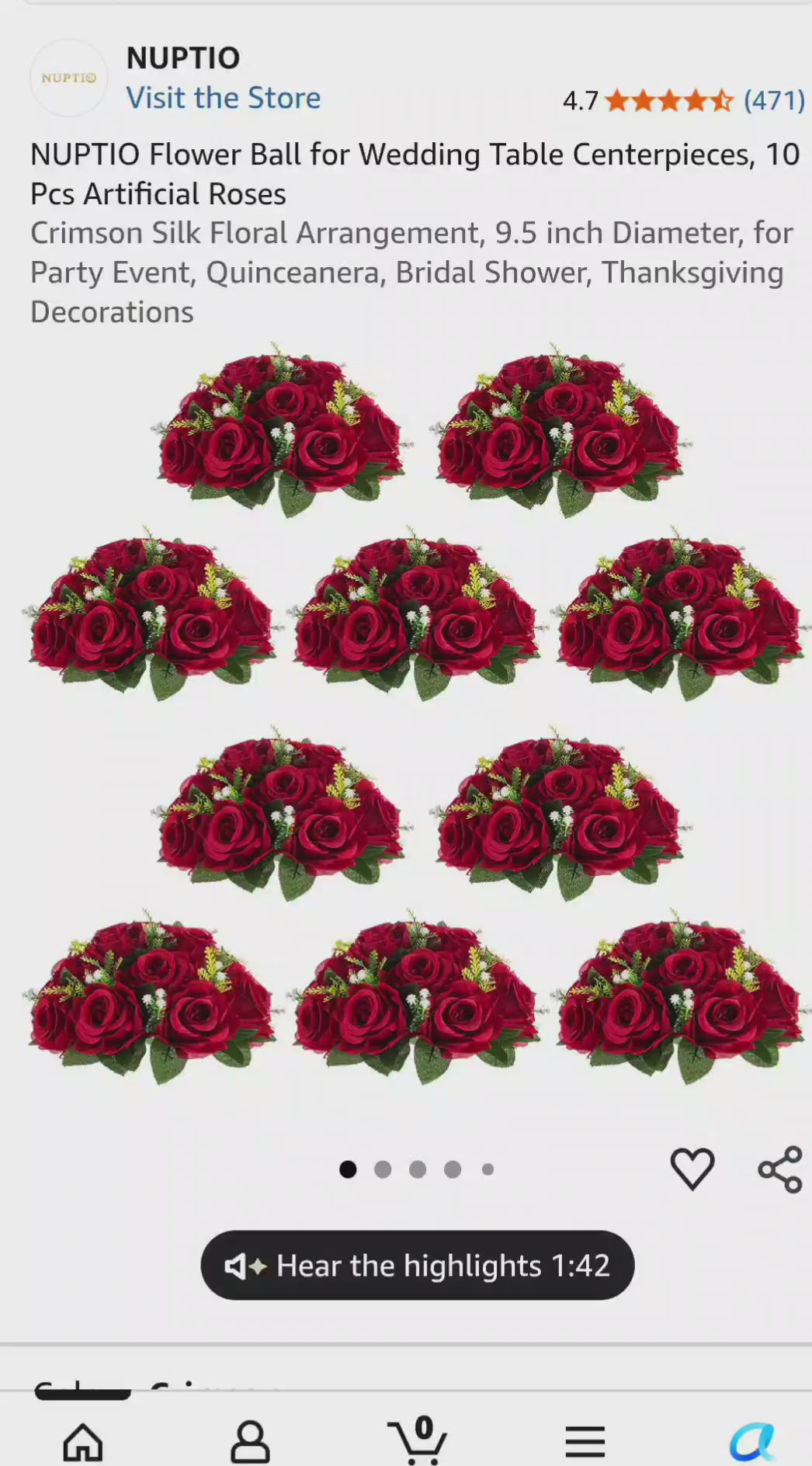NUPTIO Flower Ball for Wedding Table Centerpieces, 10 Pcs Artificial Roses *