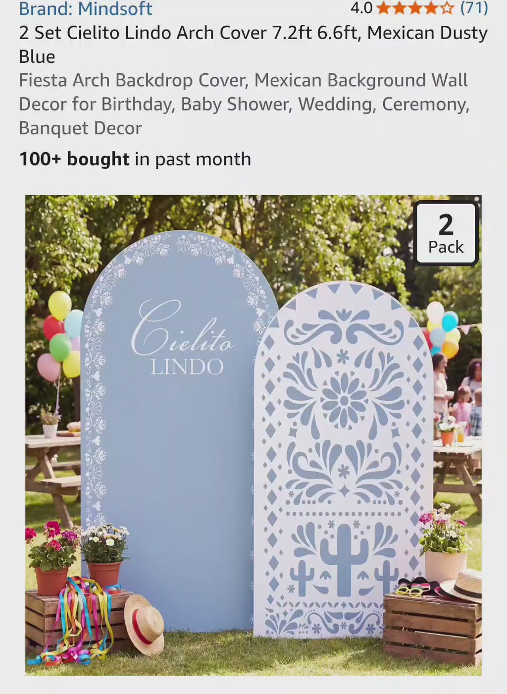 Mindsoft 2 Set Mexican Dusty Blue Fiesta Arch Backdrop Cover 7.2ft 6.6ft Cielito Lindo Arched Baby Shower Covers Stretchy