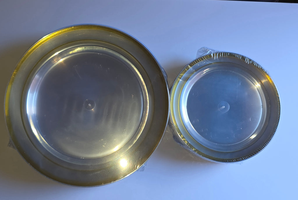 BESTVIP 200PCS Clear Gold Plastic Plates