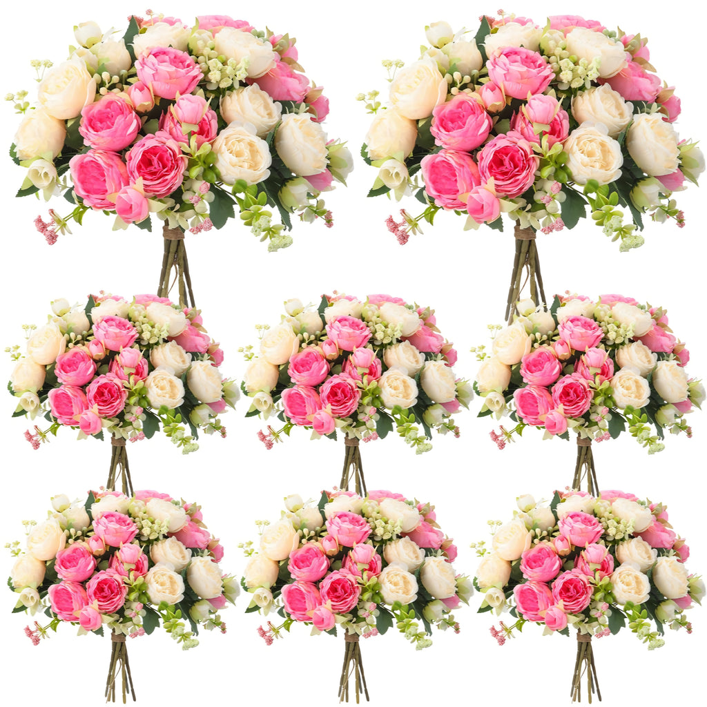 Geosar 8 Bundles Artificial Peonies Flowers Fake Silk Peony Bouquet Faux Peonies Flowers Bulk