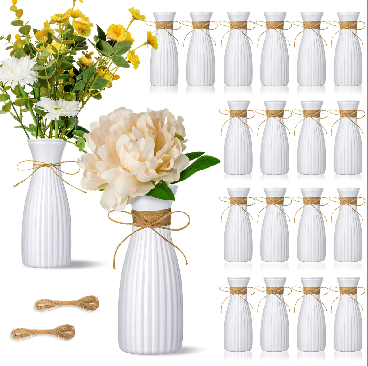 Ninehaoou 20 Pcs Plastic Bud Vases, White