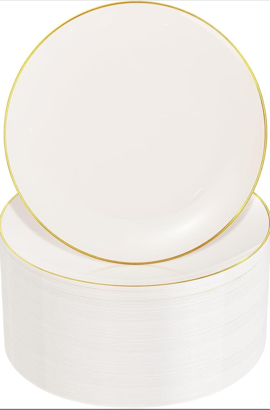 Nervure 100Pcs Ivory and Gold Plastic Plates, 7.5?Disposable Dessert Plates