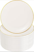 Nervure 100Pcs Ivory and Gold Plastic Plates, 7.5?Disposable Dessert Plates