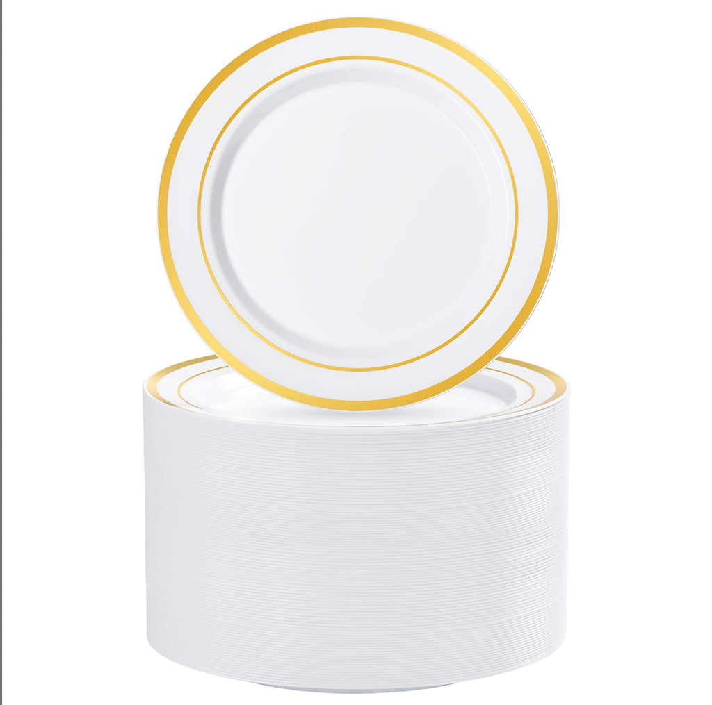 BESTVIP 100PCS Gold Plastic Plates, 7 Inch Disposable