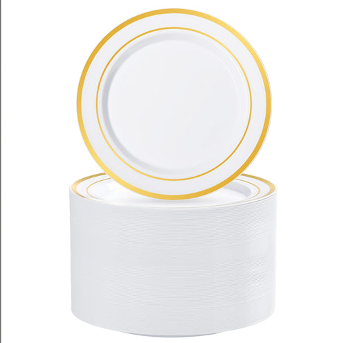 BESTVIP 100PCS Gold Plastic Plates, 7 Inch Disposable