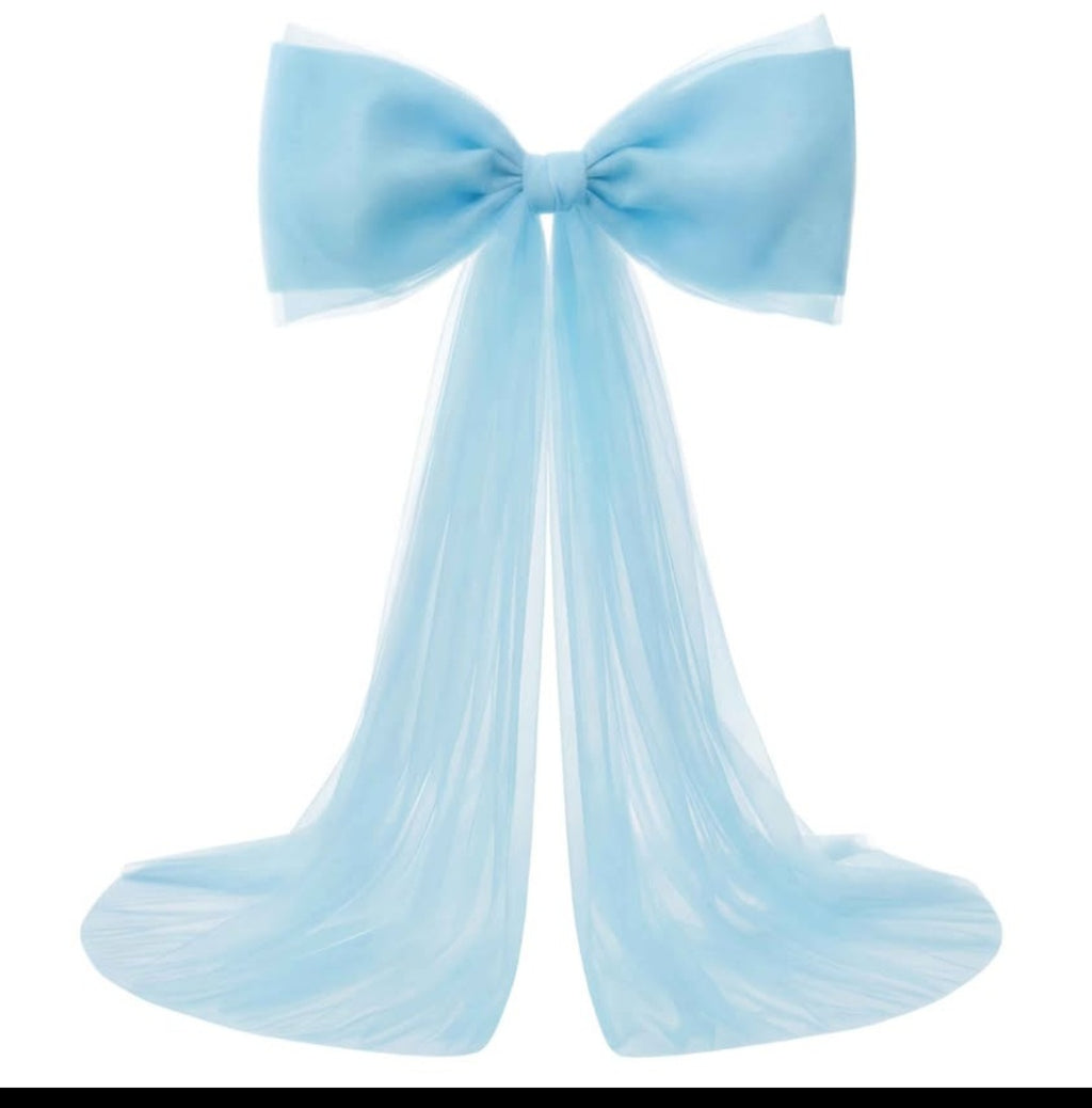 Extra Large Blue Organza Bow Decorations 39 x 59 Inch Giant Blue Tulle Bow with Tie and Long Ribbon