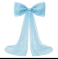 Extra Large Blue Organza Bow Decorations 39 x 59 Inch Giant Blue Tulle Bow with Tie and Long Ribbon