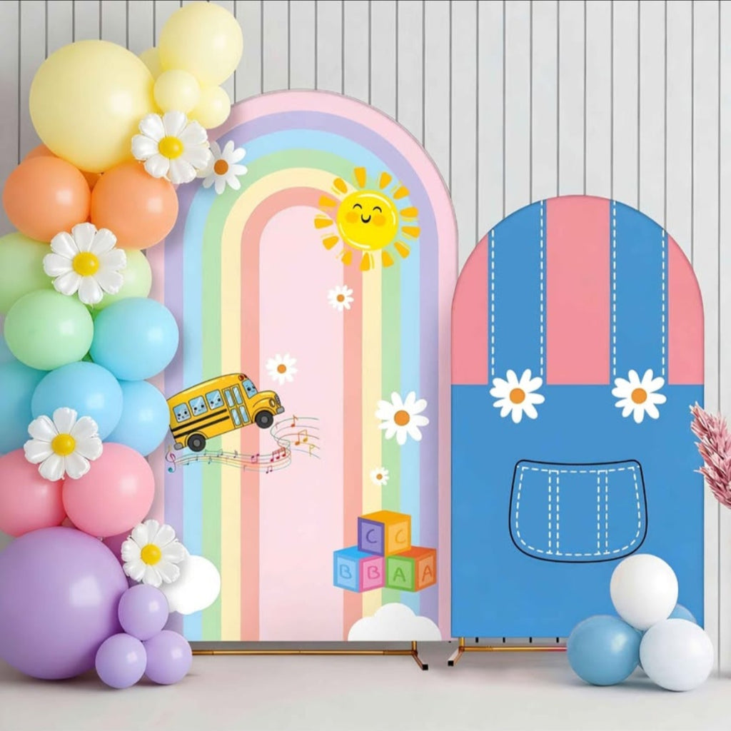 Hillsuren 2 Set Cartoon Arch Covers 6ft 7.2ft Round Top Backdrop Covers