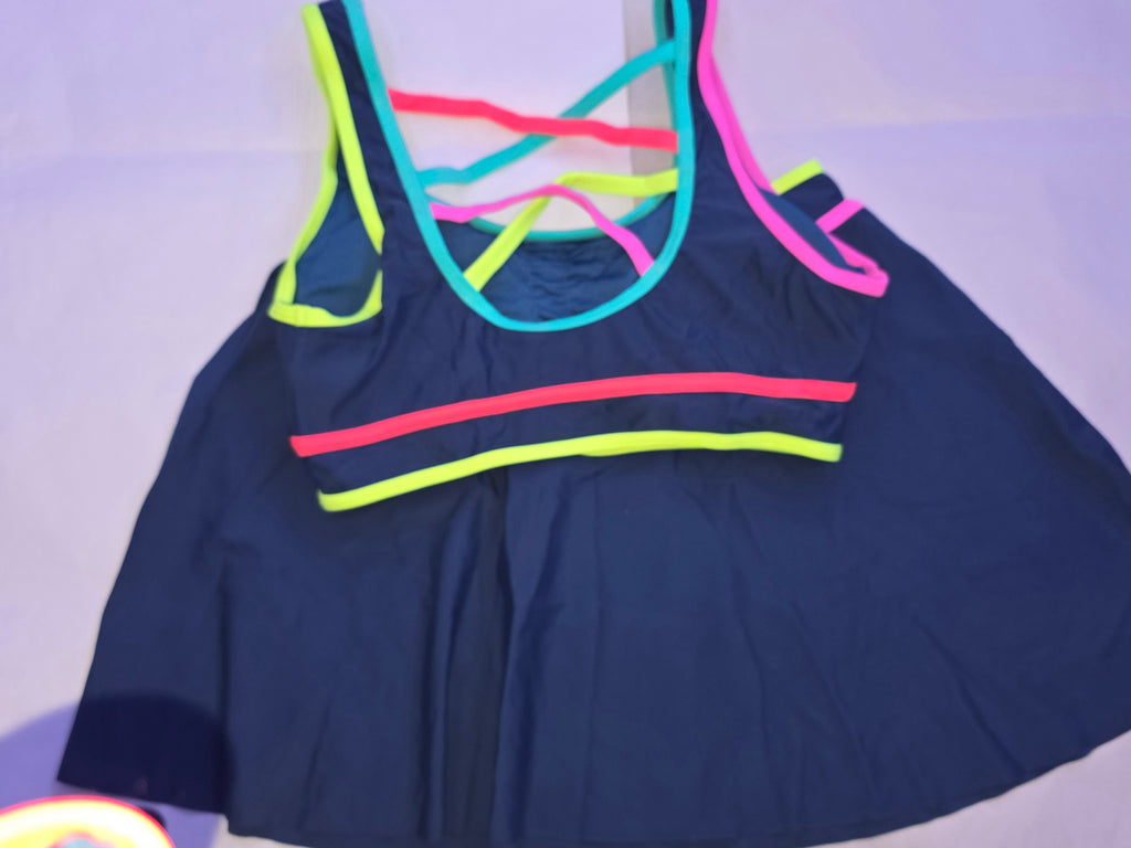 popvil 3 Piece Swimsuits Womens High Waisted Bikini Sets Neon Tummy Control Full Coverage Modest*